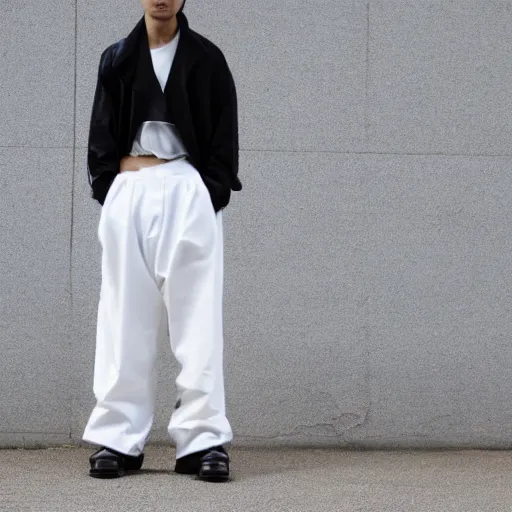 Prompt: Pants designed by Yohji Yamamoto, Raf Simons, Dries Van Noten