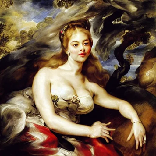 Image similar to heavenly summer sharp land sphere scallop well dressed lady watching television, auslese, by peter paul rubens and eugene delacroix and karol bak, hyperrealism, digital illustration, fauvist, watching television