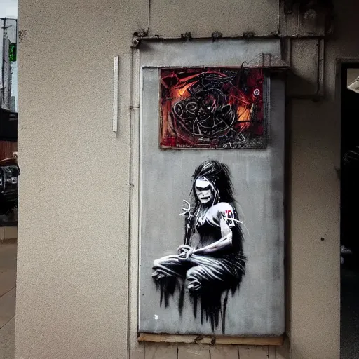 Image similar to Elden Ring done in the likeness of Banksy