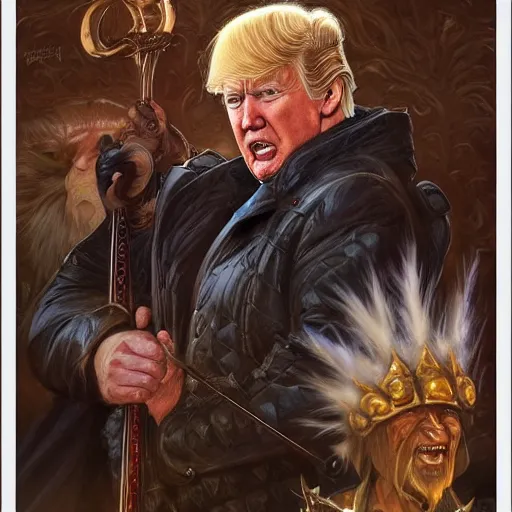 Image similar to Donald Trump as a fantasy D&D bard, portrait art by Donato Giancola and James Gurney, digital art, trending on artstation