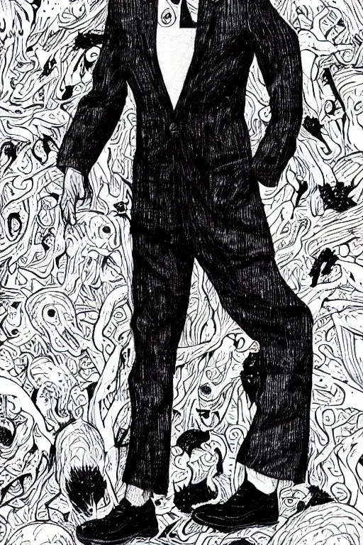 Image similar to Joe Biden full body portrait, body horror, black and white Illustration by Junji Ito