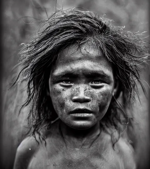 Image similar to Award winning reportage photo of Tuvalu Natives with incredible hair and beautiful hyper-detailed eyes wearing traditional garb by Lee Jeffries, 85mm ND 5, perfect lighting, gelatin silver process