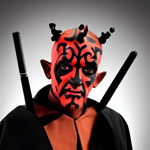 Prompt: Darth Maul as a wise father figure, professional headshot, LinkedIn