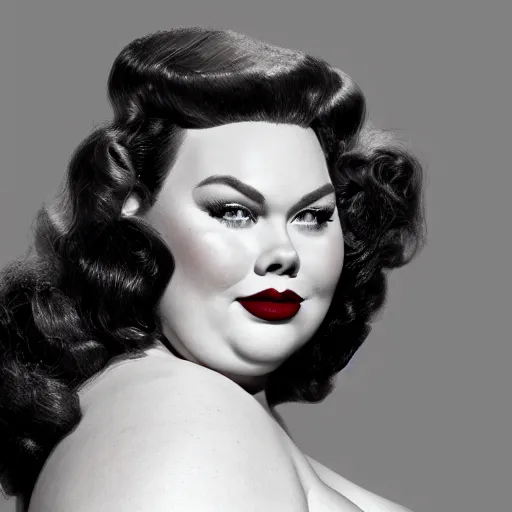 Image similar to coy chrissy metz in the style of 1 9 5 0 s pinups by warren louw, realistic, ultra detailed, unreal engine, octane render, 8 k resolution, trending on artstation