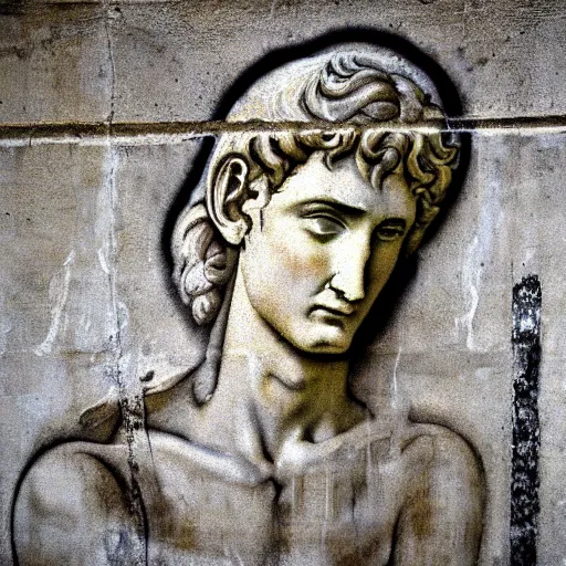 Image similar to stencil graffiti of michelangelo's david, photography