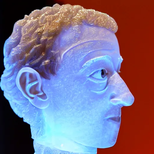 Prompt: an ice sculpture of Mark Zuckerberg