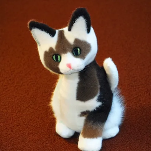 Image similar to a calico cat as a plush toy