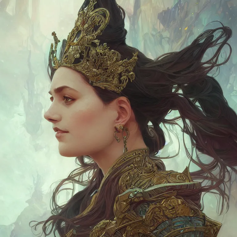 Image similar to portrait of a queen, D&D, fantasy, highly detailed, digital painting, artstation, smooth, sharp focus, illustration, art by artgerm and greg rutkowski and alphonse mucha