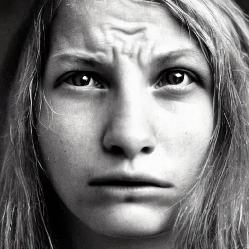 Image similar to a candid extreme closeup portrait of an expressive face of a tormented young woman by annie leibovitz