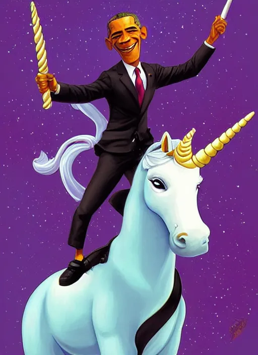 Image similar to obama riding an unicorn, pixar style, by tristan eaton stanley artgerm and tom bagshaw.