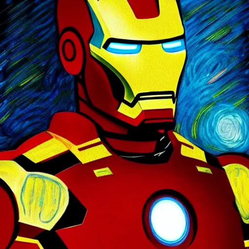 Prompt: Iron Man in the style of Vincent Van Gogh, masterpiece digital painting, 4k wallpaper, intricate detail, beautiful, gorgeous, stunning, artstation