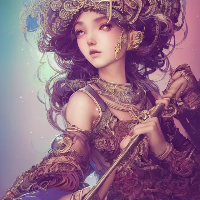 Prompt: studio portrait of neutral good colorful female cleric bard healer as absurdly beautiful, elegant, young skinny gravure idol, ultrafine hyperdetailed face illustration by kim jung gi, irakli nadar, intricate linework, sharp deep focus, bright colors, octopath traveler, final fantasy, unreal engine highly rendered, global illumination, radiant light, detailed and intricate environment