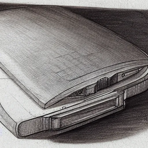 Image similar to drawing of macbook concept by leonardo da vinci, sketch, antique, concept art, intricate details, highly detailed