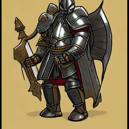 Prompt: armored knight wearing an elephant shaped helmet, dungeons and dragons manual illustration