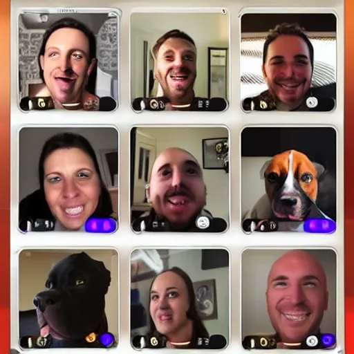 Image similar to a zoom facetime meeting full of pit bulls