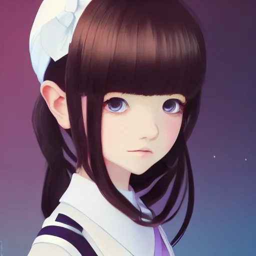 Image similar to portrait of brunette little girl wearing maid uniform by ilya kuvshinov and anna dittmann and studio ghibli and wlop and rossdraws, digital art, trending on artstation, anime arts, featured on pixiv, purple lighting, hd, 8 k, highly detailed, good lighting, beautiful, epic, masterpiece, nazi chiq