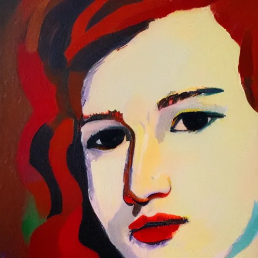 Prompt: Jennifer Lawrence. Oil on canvas portrait by Alex Jawlensky.