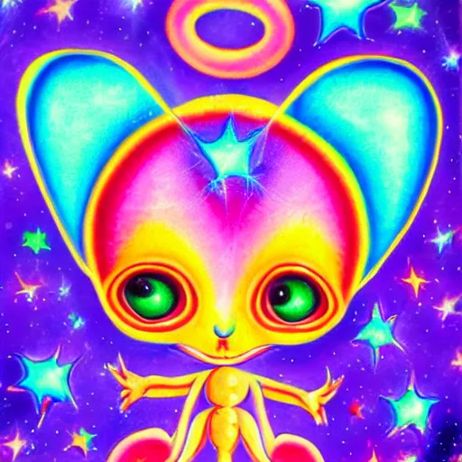 Prompt: An cute alien, by Lisa Frank, retro airbrush