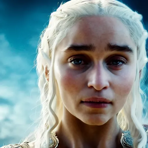 Prompt: khaleesi as a goddess in heaven, piercing eyes, highly detailed, 8k, hd, cinematic