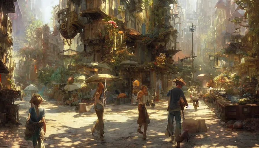 Image similar to craig mullins and ghibli digital illustration of the city of the fae unreal engine, hyper realism, realistic shading, cinematic composition, realistic render, octane render, detailed textures, photorealistic, wide shot, fanciful, colorful