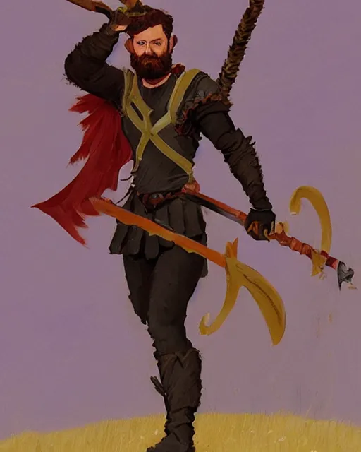 Image similar to hardwon surefoot [ naddpod ], hirsute human fighter with magical warhammer. full character concept art, realistic, high detail digital gouache painting by angus mcbride.