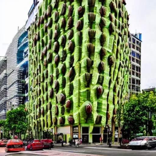 Prompt: a city whose buildings are all in the shape of avocados