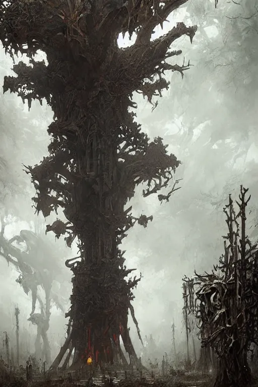 Image similar to tall bone tree of bones eerie by greg rutkowski ultrahd