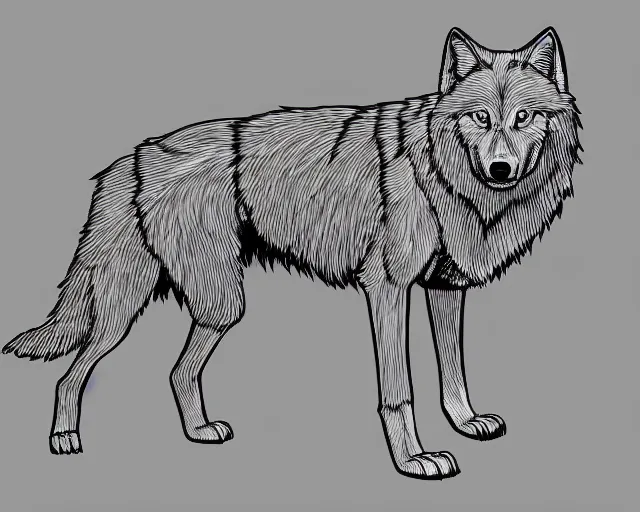 Prompt: digital art of a full-body outline of a wolf, simple, no color, high quality, HD, 8K,