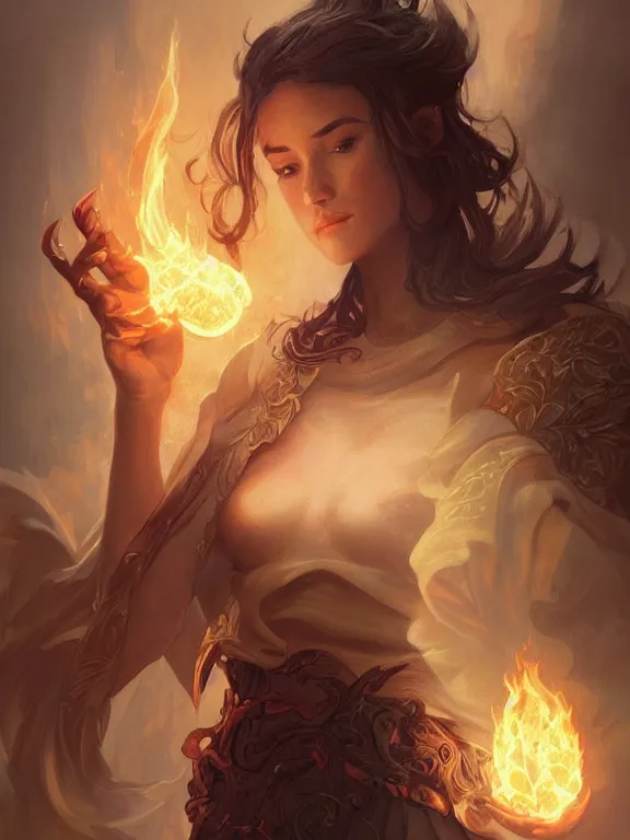 Image similar to young summoner with a fire elemental, fantasy, man, intricate, elegant, highly detailed, digital painting, artstation, concept art, wallpaper, smooth, sharp focus, illustration, art by artgerm and greg rutkowski and alphonse mucha