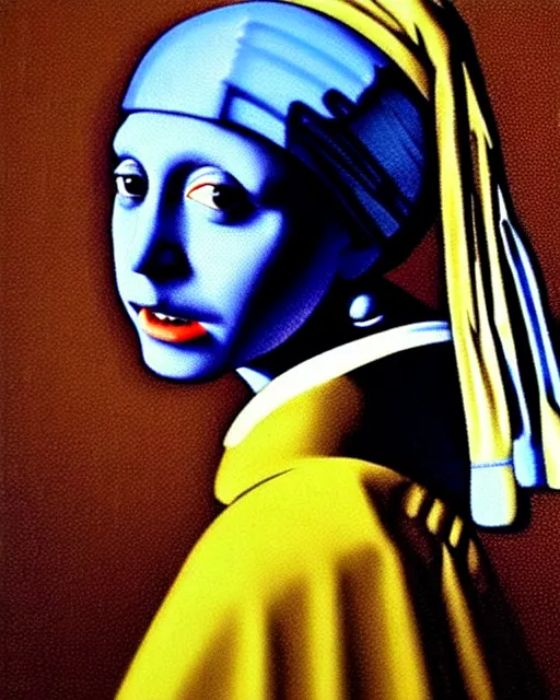 Image similar to darth vader looking over his shoulder, portrait in the style of girl with a pearl earring by johannes vermeer, high quality oil painting, highly detailed