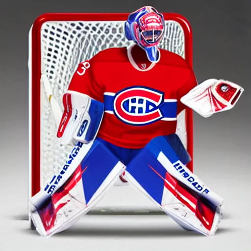 Image similar to high quality portrait flat matte painting of cute Carey Price Goaltender in the style of nendoroid and manga NARUTO, number 31 on jersey, Carey Price Goaltender, An anime Nendoroid of Carey Price, goalie Carey Price, number 31!!!!!, full ice hockey goalie gear, Montreal Habs Canadiens figurine, detailed product photo, flat anime style, thick painting, medium close-up