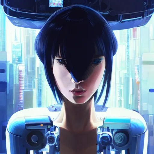 Prompt: A beautiful cyborg woman with big and cute eyes || ANIME, fine-face, red and black robotic parts, realistic shaded perfect face, fine details. Anime. realistic shaded lighting poster by Ilya Kuvshinov katsuhiro otomo ghost-in-the-shell, magali villeneuve, artgerm, Jeremy Lipkin and Michael Garmash, Rob Rey and Kentarõ Miura style, trending on art station