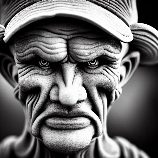 Image similar to photograph portrait of Popeye, intricate detail, sigma 85mm f/1.4, 4k, depth of field, high resolution, 4k, 8k, hd, full color