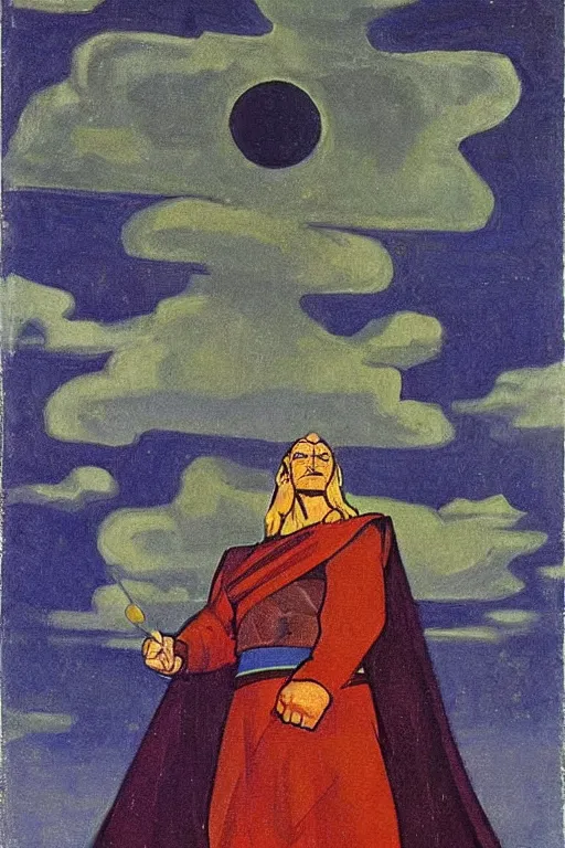 Image similar to thor, marvel, artwork by nicholas roerich,