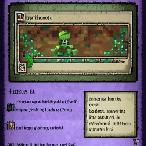 Prompt: terraria minecraft as a magic the gathering card, realistic,