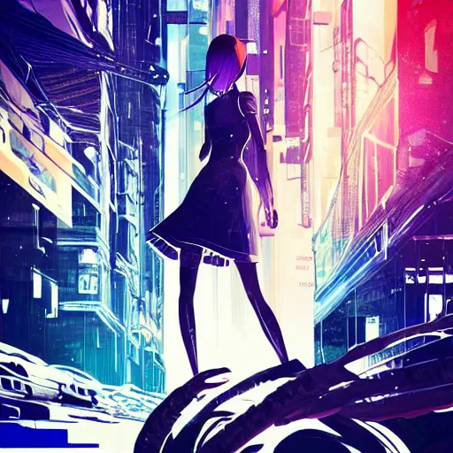 Prompt: Frequency indie album cover, luxury advertisement, indigo filter, blue and black colors. highly detailed post-cyberpunk sci-fi close-up schoolgirl in asian city in style of cytus and deemo, mysterious vibes, by Tsutomu Nihei, by Yoshitoshi ABe, by Ilya Kuvshinov, by Greg Tocchini, nier:automata, set in half-life 2, beautiful with eerie vibes, very inspirational, very stylish, with gradients, surrealistic, dystopia, postapocalyptic vibes, depth of field, mist, rich cinematic atmosphere, perfect digital art, mystical journey in strange world, beautiful dramatic dark moody tones and studio lighting, shadows, bastion game, arthouse