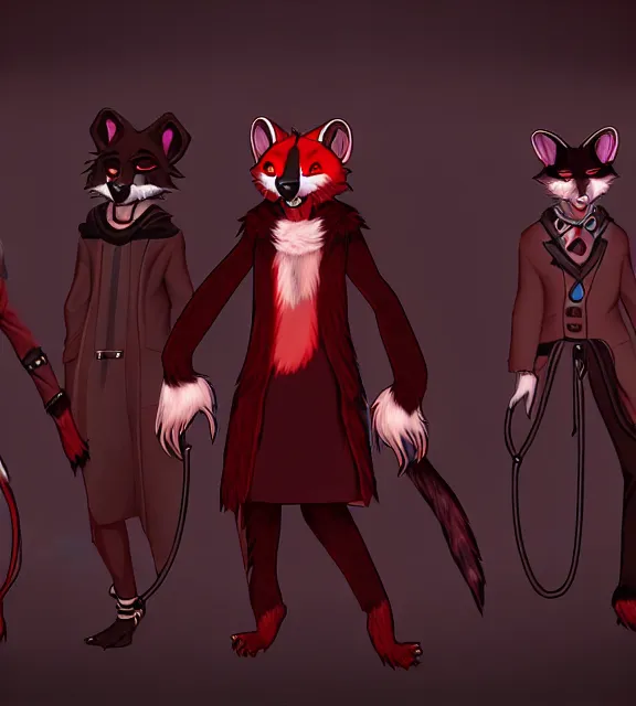 Image similar to furry - male - red - black - weasel - necromancer - fursona uhd ue 5 visual novel pc game expressions