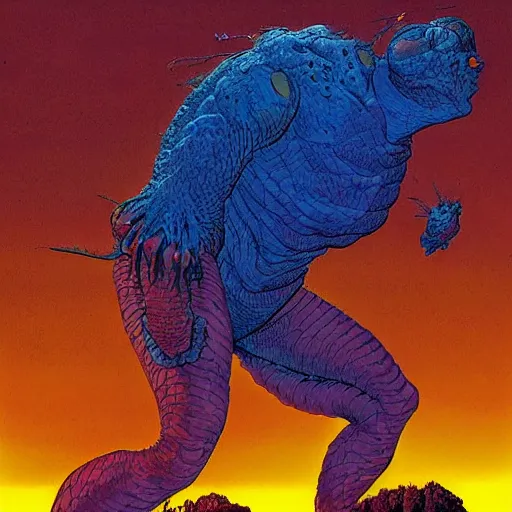 Prompt: giant humanoid fly against dark background, fluid, smooth, organic, crazy, high contrast, sharpness, dramatic, by siudmak and richard corben and moebius