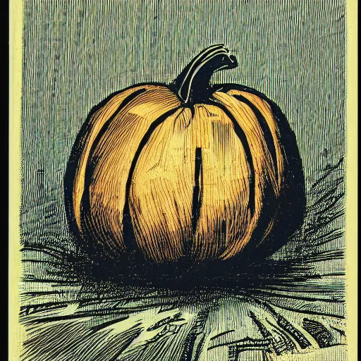 Image similar to a vintage risograph of a pumpkin