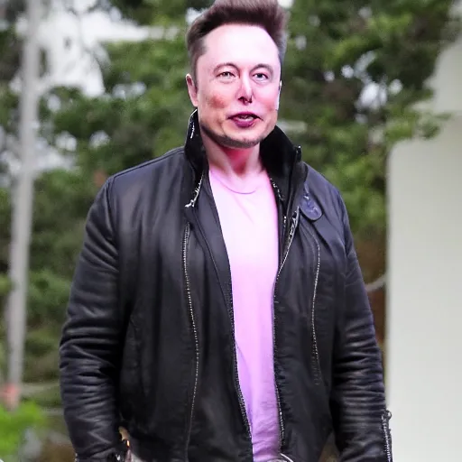 Prompt: photo of Elon Musk with a spiked pink mohawk