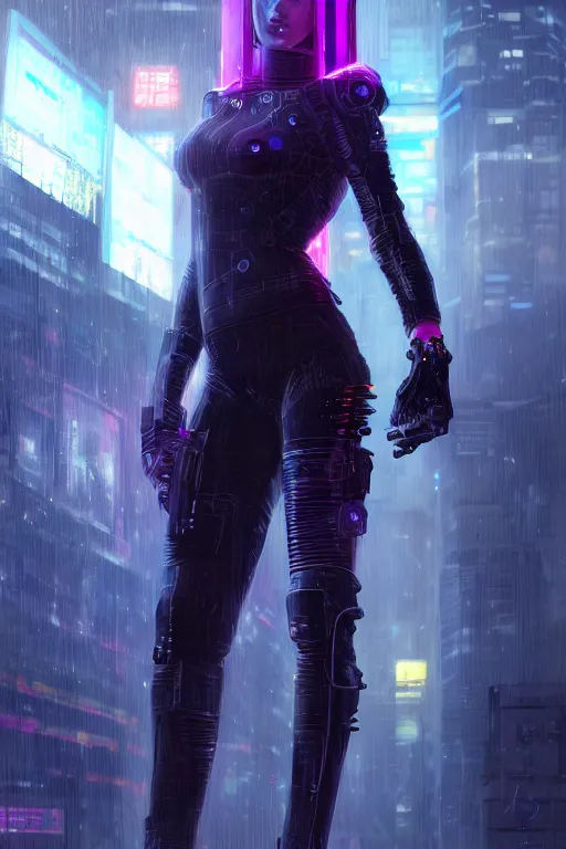 Image similar to portrait futuristic trustworthy cyberpunk young female gunner, in futuristic stormy heavy snowy tokyo rooftop cyberpunk night, ssci-fi, fantasy, intricate, very very beautiful, elegant, neon light, highly detailed, digital painting, concept art, human anatomy, soft light, hdri, smooth, sharp focus, illustration, art by tian zi and craig mullins and WLOP and alphonse mucha