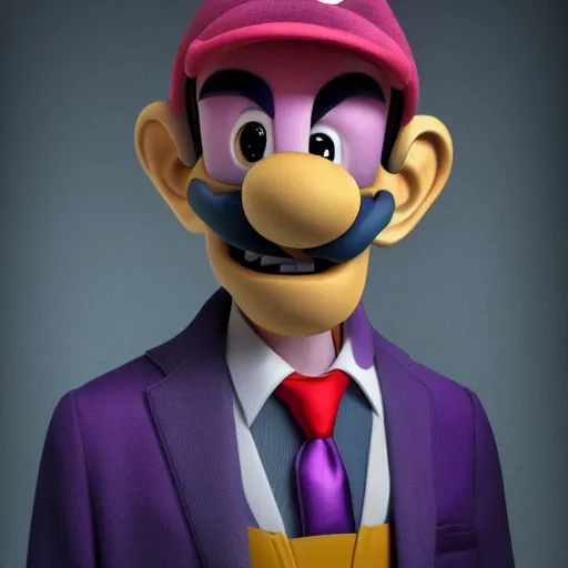 Image similar to stunning award winning hyperrealistic hdr 8 k highly detailed portrait photo of waluigi as a real human