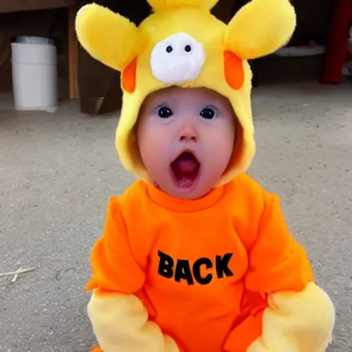 Image similar to cute baby chick dressed as an inmate