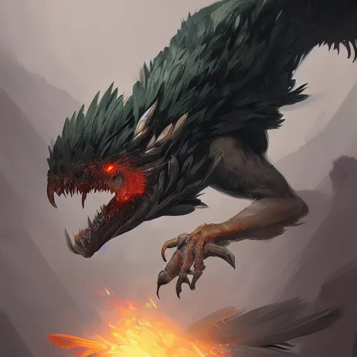 Image similar to digital painting of an elegant but deadly chicogriff, griffin chicogriff hybrid monster, by Greg Rutkowski, magic the gathering concept art, trending on artstation, 4k resolution