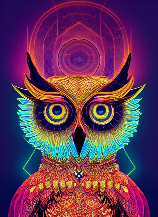 Image similar to symmetry!! product render poster vivid colors divine proportion owl, 神 圣, glowing fog intricate, elegant, highly detailed, digital painting, artstation, concept art, smooth, sharp focus, illustration,