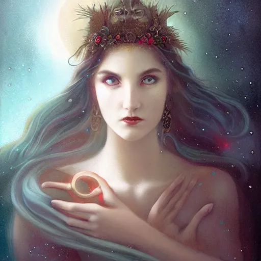 Prompt: etheral teenage goddess of mist by tom bagshaw