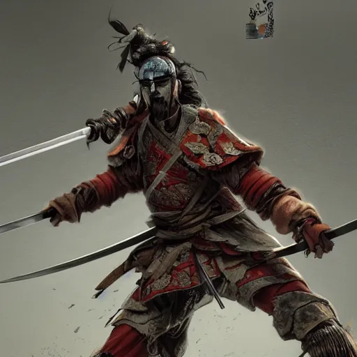 Image similar to Sickly diseased dying Samurai warrior wielding a katana, by Feng Zhu, highly detailed, excellent composition, cinematic concept art, dramatic lighting, trending on ArtStation