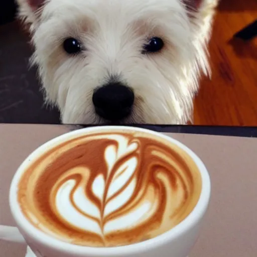 Prompt: latte art of a westie