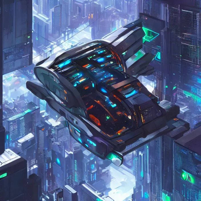 Image similar to a futuristic hovering, cyberpunk modular vehicle in cyberpunk city, cyberpunk futuristic digital art concept