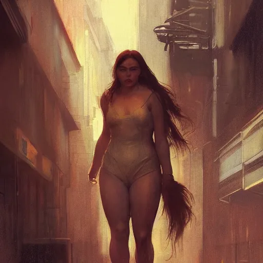 Image similar to florence pugh, hyperrealistic full figure, bladerunner street alley, art of elysium by frank frazetta and by jeremy mann and by alphonse mucha, fantasy art, photo realistic, dynamic lighting, artstation, full figure poster, volumetric lighting, very detailed face, 4 k, award winning